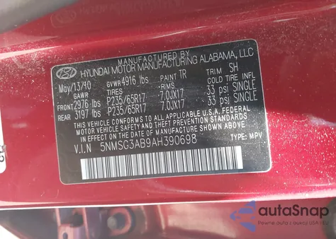 2010 Hyundai Santa Fe Gls from USA, damaged, VIN 5NMSG3AB9AH390698